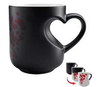 LUCKKY Heart-Shaped Color Changing Magic Ceramic Mug, Heart Shaped Handle Ceramic Coffee Cup for Valentine's Day, That Reveals Surprise Design When Filled with Hot Beverage Romantic Gift