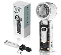 LUCKKY Icerush Turbo - Handheld Fan with Instant Cooling Plate & LED Light, Portable Handheld Ice Fan, Foldable Mini Cooling Fans with Digital Display, USB Rechargeable, 100 Speed wind (White)