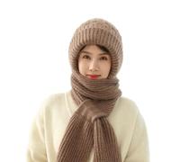 LUCKKY Integrated Ear Protection Windproof Cap Scarf Set - Winter Warm Knitted Hat, Thickening Beanie for Women (Khaki)
