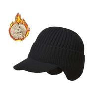 LUCKKY Joyhnny Cozy Head Beanie, Sherum Cozyhead Beanie, Joyhnny Cozyhead Beanie, Sherum Elastic Warm Ear Protection Fleece Lined Knitted Hat with Brim (Black)