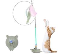 LUCKKY Meowmastery Toy, Meow Mastery Teaser Wand with 3 Types of Replacement Feathers, Cat Wands with Suction Cup, Interactive Cat Teaser Wand, Exercise and Entertainment for Active Felines (Green)
