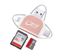 LUCKKY Multi-Port 4 in1 Universal SD TF Card Reader, SD/Micro SD Card Reader, Micro USB SD Card Adapter, USB 3.0 External Memory Card Readers, Micro SD Card Camera Memory Card Reader (Pink)