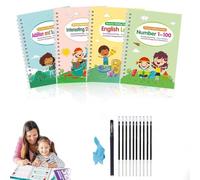 LUCKKY Tracetrek Workbook Fast-Track Young Minds, 4 Pack Tracetrek Workbook Kit, Magic Grooved Writing Practice for Kids, Reusable Handwriting Practice Books, Preschool Learning Activities