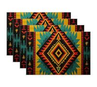 Luckluccy African Ethnic Geometric Placemats Set of 4 12x18 Inch Japanese Asian Style Table Placemats Stain Resistant Washable Maximalist Placemat for Kitchen Dining Table Decoration