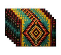 Luckluccy Asian Style Placemats Set of 6 Table Placemats 12x18 Inch African Ethnic Geometric Oil Proof Oriental Chinese Style Chic Placemats for Kitchen Wedding Table Decoration