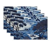 Luckluccy Blue And White Indigo Chinoiserie Placemats Set of 4 Heat-Resistant Ethnic Style Asian Chinese Table Placemats Oil Proof Boho Place Mats for Kitchen Dining Room Table 12x18 Inch