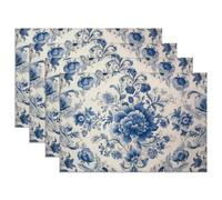 Luckluccy Blue Floral Placemats Set of 4 12x18 Inch Asian Oriental Chinoiserie Placemats Easy to Clean Washable Retro Rustic Placemats for Kitchen Wedding Table Decoration