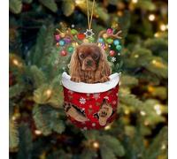 Luckluccy Cavalier King Charles Spaniel 4 in Snow Pocket Christmas Ornament Flat Acrylic Dog Ornament,Christmas Tree Hanging Décor Ornament