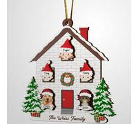 Luckluccy Customized Stockings Christmas Family Ornaments with Dogs,Cats,Custom Christmas Wooden House Ornament with Pet Names,Xmas Tree Decoration,Family of 2,3,4