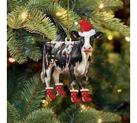 Luckluccy Dairy Cow Christmas Ornaments,Holstein Friesian Christmas Tree Decorations,Mica Plastic Ornament