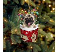 Luckluccy Fawn Pug in Snow Pocket Christmas Ornament Flat Acrylic Dog Ornament,Christmas Tree Hanging Décor Ornament