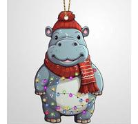 Luckluccy Hippo Christmas Tree Ornament,Cute Hippopotamus Keepsake,Animal Decoration Wooden Christmas Ornament