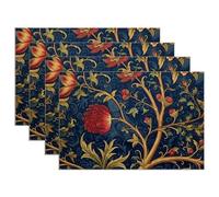 Luckluccy Navy Blue Floral Botanical Placemats Set of 4 12x18 Inch Japanese Asian Oriental Placemats Washable Oil Proof Artistic Table Mats for Dining Room And Kitchen Indoor