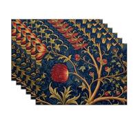Luckluccy Navy Blue Floral Botanical Placemats Set of 6 12x18 Inch Traditional Chinese Asian Chinese Placemat Stain Resistant Wipeable Maximalist Placemat for Kitchen Dining Table Decoration