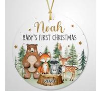 Luckluccy Personalized Baby First Christmas Ornament 2025,Adorable Keepsake for Babies First Christmas Tree,Holiday Decor for Celebrating Ceramic Babys 1st Christmas Ornament 2025,Woodland Animal