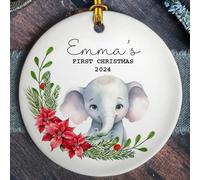 Luckluccy Personalized Baby's First Christmas Ceramic Ornament 2025,Custom Name Watercolor Elephant Animals Wood Acrylic Xmas Tree Keepsake,New Babies Shower Newborn 1st Ornaments Hanging Decor