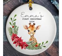 Luckluccy Personalized Baby's First Christmas Ceramic Ornament 2025,Custom Name Watercolor Giraffe Animals Wood Acrylic Xmas Tree Keepsake,New Babies Shower Newborn 1st Ornaments Hanging Decor