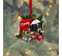 Luckluccy Personalized Border Collie Moon Dog Christmas Ornament,Custom Sleep in Hat,Acrylic Shape,Gift for Dog Lovers