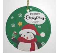 Luckluccy Personalized Christmas Ornaments with Name,Sublimation Ornament Blanks,Round Ceramic with Penguin Decoration,Merry for Family/Baby/Friend/Pet.