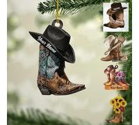 Luckluccy Personalized Cowboy Boots Hat Ornament,Custom Car Ornament With Name,Gifts for Cowgirl,Horse Lovers Keepsake,Christmas Décor (Style 10)