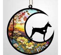 Luckluccy Personalized Doberman Pinscher Cropped Ears Dog Memorial Suncatcher,Doberman Pinscher Cropped Ears Christmas Ornament with Name,Pet Loss Stained Glass Light Catcher