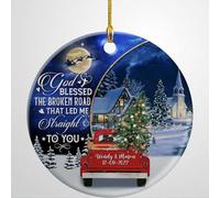 Luckluccy Personalized God Blessed The Broken Road Ornaments Ceramic Ornament Custom Red Truck Gifts Keepsake for Newlywed Couples Anniversary Xmas Gift Christmas Tree Decorations