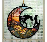 Luckluccy Personalized Horse Lover Gift Custom Name Girl and Horse Hanging Suncatcher Ornament,Custom Name and Background Suncatcher Christmas Ornament,Just a Girl Love Horse Christmas Ornament