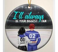 Luckluccy Personalized Mom Son Ice Hockey Ornament,Biggest Fan 2025