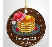 Luckluccy Personalized Pancake Ornament Food Ornaments for Christmas Tree with Custom Name Ceramic Ornaments Keepsake Gifts for Foods Lover Xmas Tree Hanging Decorations