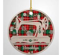 Luckluccy Personalized Sewing Ornament Custom Ceramic Sewing Machine Ornaments for Christmas Tree Quilting Keepsake Gifts for Quilters Xmas Tree Holiday Home Decoration Keepsake