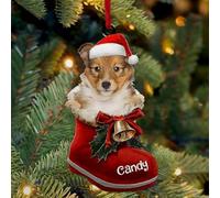Luckluccy Personalized Shetland Sheepdog Dog Ornament,Custom Shetland Sheepdog in Santa Boot, Acrylic Christmas Ornament