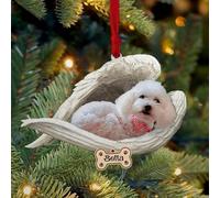 Luckluccy Personalized White Poodle Ornament,Custom White Poodle Dog Ornament with Angel Wing,Dog Christmas Christmas Shape Acrylic