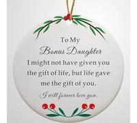 Luckluccy to My Bonus Daughter Ceramic Christmas Ornaments,Bonus Daughter Gifts for Christmas from Mom and Dad,Xmas Tree Hanging Ornaments 2025