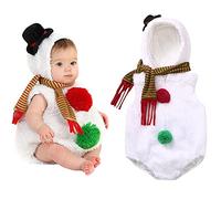 LUCKME Baby Boys Girls Snowman Christmas Costume My 1st Christmas Dress Up Xmas White Snow Man Teddy Fleece Romper + Striped Scarf 2 Pieces Christmas Clothes Sets for 0-24 Months