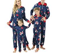 LUCKME Christmas Onesies Family,Cute Snowman Print Christmas Matching Family Pyjamas Set in Blue,Loungewear Jumpsuit Hooded Xmas Eve Pjs Nightwear Outfits for Baby Mum Dad Kids UK