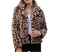 LUCKME Ladies Fleece Jackets Leopard Open Front Faux Fur Cropped Borg Trucker Jacket Long Sleeve Fluffy Shacket Sherpa Jacket Soft Coat Outwear for Women UK Size