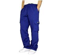 LUCKME Men Jogging Bottoms Wide Leg Military Tactical Trousers Combat Cargo Safety Work Trousers with Multi Pockets Elasticated Waist Casual Smart Tracksuit Sweatpants Pants Blue