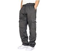 LUCKME Men Jogging Bottoms Wide Leg Military Tactical Trousers Combat Cargo Safety Work Trousers with Multi Pockets Elasticated Waist Casual Smart Tracksuit Sweatpants Pants Dark Gray