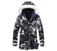 LUCKME Men Parka Jacket Coats,Camouflage Winter Jacket with Fur Hood Windproof Warm Camo Tactical Coat Ski Jacket Multi-Pockets Hunting Hiking Jacket Oversized 10-22