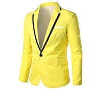 LUCKME Mens Blazer Jacket,Plain Suit Jacket Regular Fit One Breasted Striped Suit Blazer Notched Business Work Wedding Formal Tuxedo Jackets Yellow