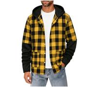 LUCKME Men's Checked Jacket Hooded Lightweight Button Up Casual Overshirt | Drawstring Hood, Contrast Sleeves, Two Front Pockets, Relaxed Fit, Ideal for Casual Streetwear and Autumn Outdoors