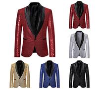 LUCKME Mens Sequin Blazer Shiny Glitter Suit Jacket Casual Smart Notched One Button Regular Fit Floral Suit Blazer Business Work Jackets