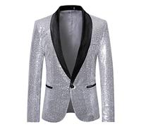 LUCKME Mens Sequin Blazer Shiny Glitter Suit Jacket Casual Smart Notched One Button Regular Fit Floral Suit Blazer Business Work Jackets