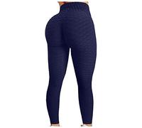 LUCKME Women Honeycomb Leggings Anti Cellulite TikTok Sports Leggings High Waist Tummy Control Gym Leggings Butt Lift Ruched Stretch Yoga Pants Trousers Slim Fit Tights for Running Workout Navy