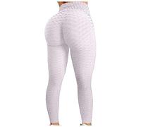 LUCKME Women Honeycomb Leggings Anti Cellulite TikTok Sports Leggings High Waist Tummy Control Gym Leggings Butt Lift Ruched Stretch Yoga Pants Trousers Slim Fit Tights for Running Workout White