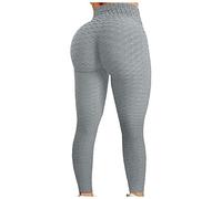 LUCKME Women Honeycomb Leggings Anti Cellulite TikTok Sports Leggings High Waist Tummy Control Gym Leggings Butt Lift Ruched Stretch Yoga Pants Trousers Slim Fit Tights for Running Workout Gray