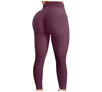 LUCKME Women Honeycomb Leggings Anti Cellulite TikTok Sports Leggings High Waist Tummy Control Gym Leggings Butt Lift Ruched Stretch Yoga Pants Trousers Slim Fit Tights for Running Workout Wine