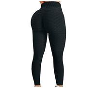 LUCKME Women Honeycomb Leggings Anti Cellulite TikTok Sports Leggings High Waist Tummy Control Gym Leggings Butt Lift Ruched Stretch Yoga Pants Trousers Slim Fit Tights for Running Workout Black