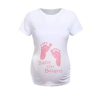 LUCKME Women Maternity Tops,Side Ruched Short Sleeve Pregnancy T-Shirt Crew Neck Funny Print Mama Nursing Clothes Tunic Blouse Pink