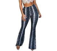 LUCKME Women Yoga Pants Bootcut Boho Print Hippie Pants High Waist Leggings Pants Wide Leg Stretch Bootleg Trousers Pull On Bottoms Blue
